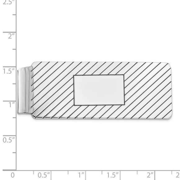 Rhodium Plated Sterling Silver Striped Fold Over Money Clip 20 x 57mm - Picture 2 of 3
